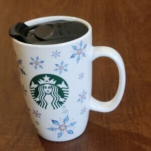 Starbucks Christmas Snowflakes 12 oz Ceramic Coffee Tumbler Mug with Lid 2020